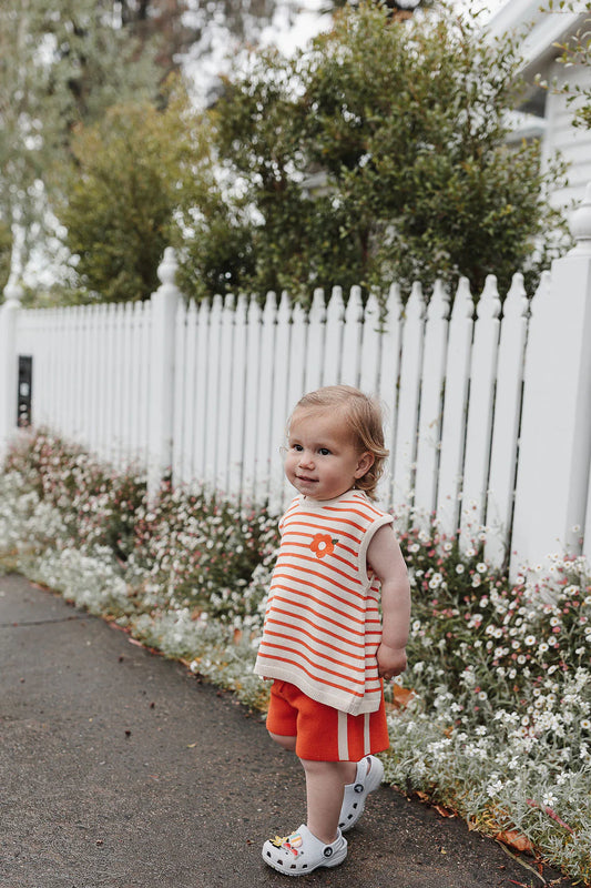 The Rest - Reverse Button up Knit Top Poppy Stripe