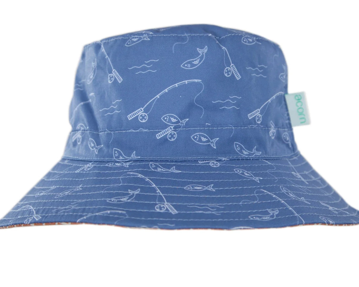 Acorn Kids Sunhats Gone Fishing Wide Brim Reversible