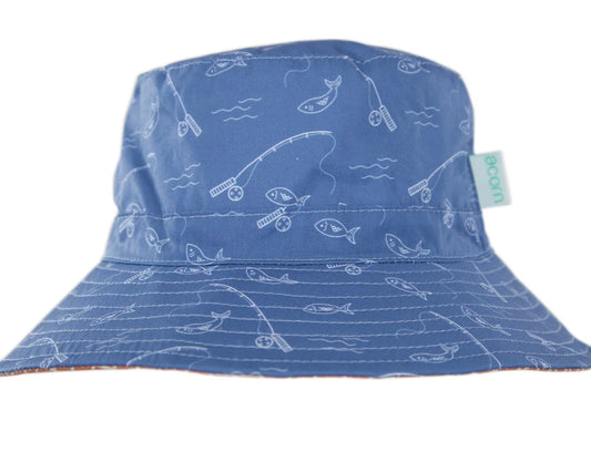 Acorn Kids Sunhats Gone Fishing Wide Brim Reversible