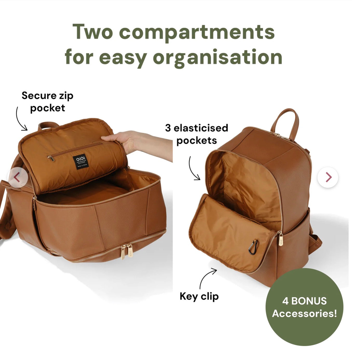 OiOi Multitasker Nappy Backpack Chestnut Vegan Leather