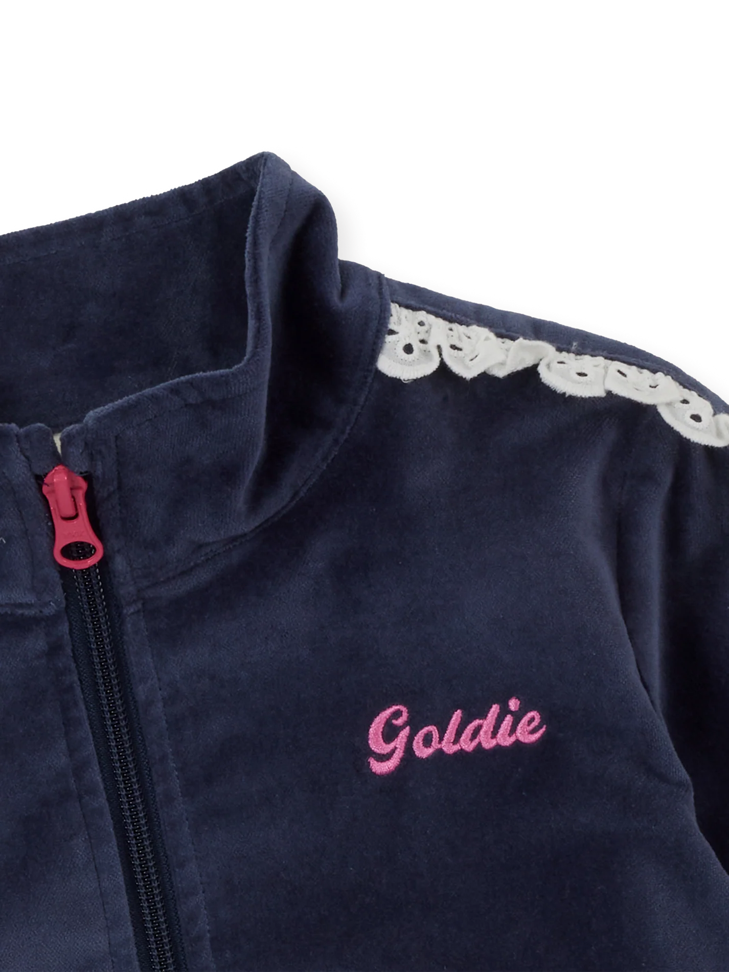 Goldie + Ace Velour Broderie Sweat Jacket Navy