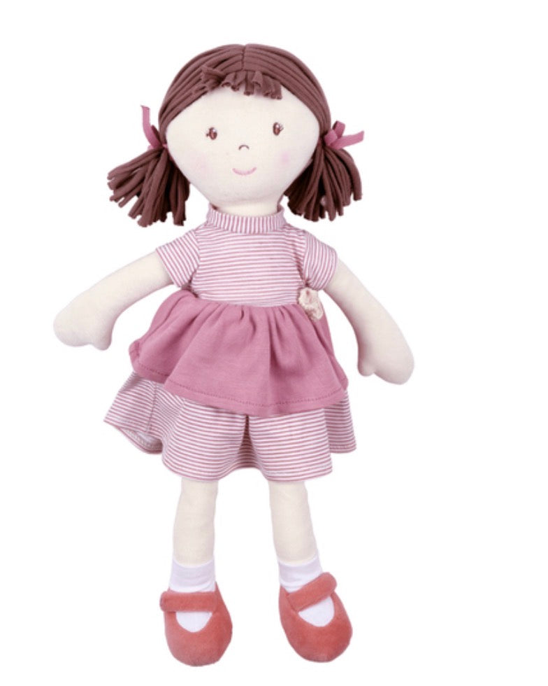 Tikiri - Bonikka Doll, Brook Rag Doll with Brown Hair & Pink Cotton Dress