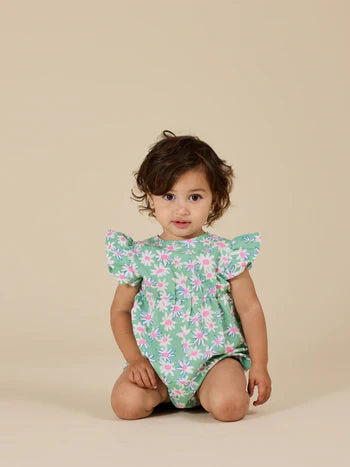 Goldie + Ace Daisy Patch Lani Romper Moss