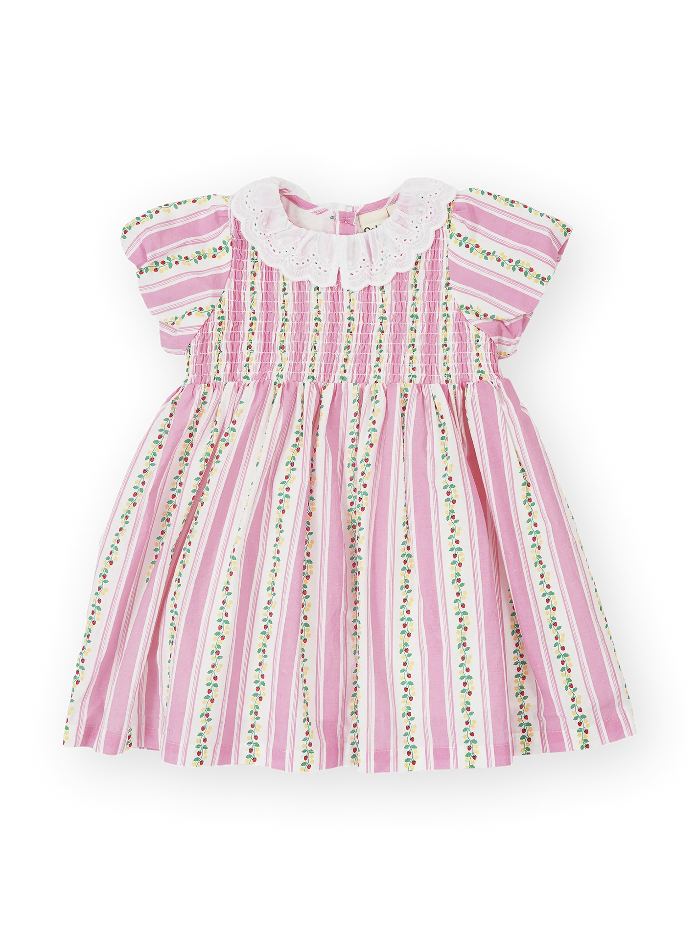 Goldie + Ace Antique Stripe Strawberry Flo Smocked Dress Pink/ Antique White