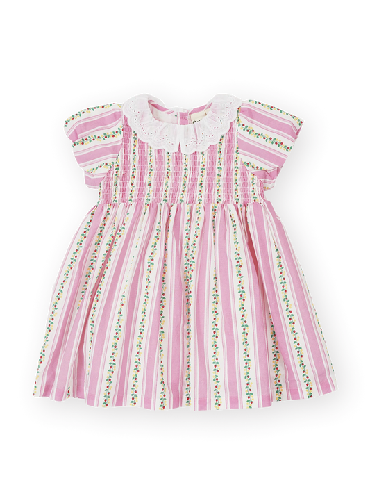 Goldie + Ace Antique Stripe Strawberry Flo Smocked Dress Pink/ Antique White