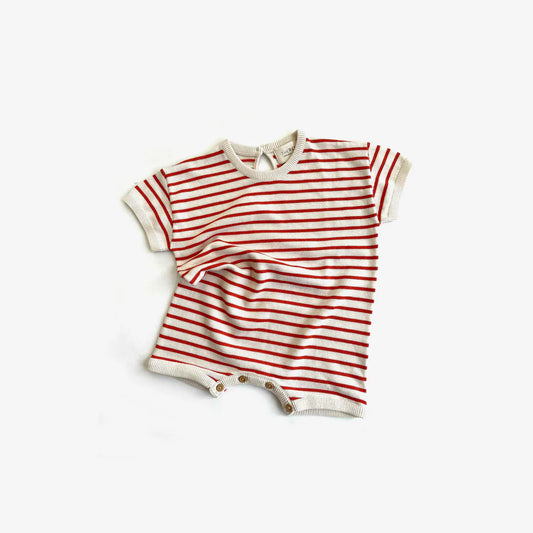 The Rest - Organic Boxy Knit Romper Poppy Stripe