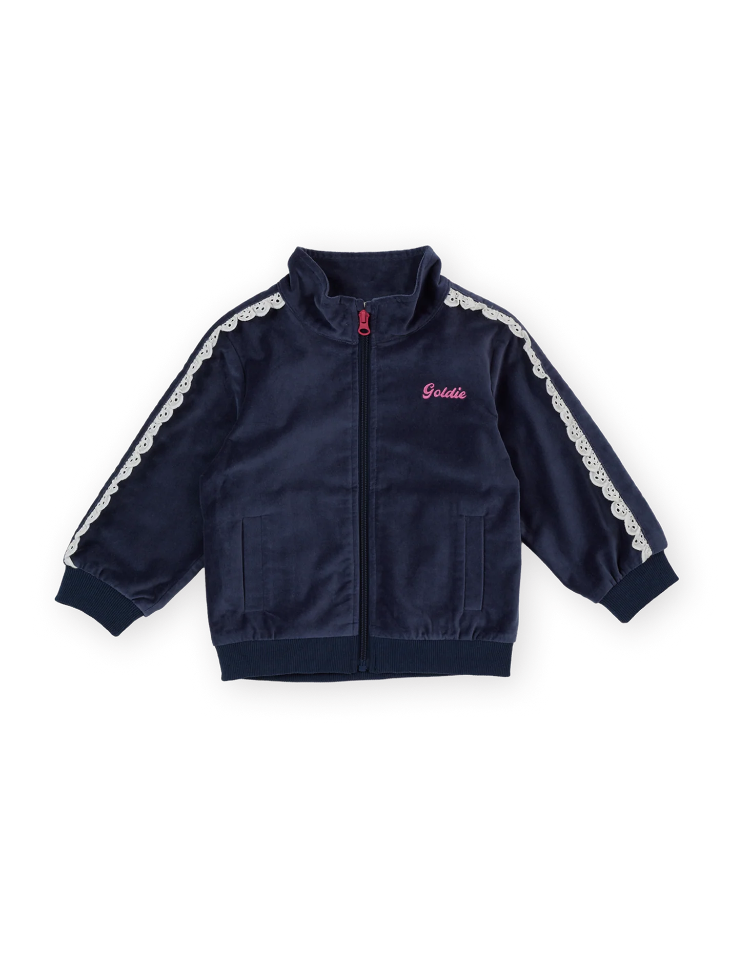 Goldie + Ace Velour Broderie Sweat Jacket Navy
