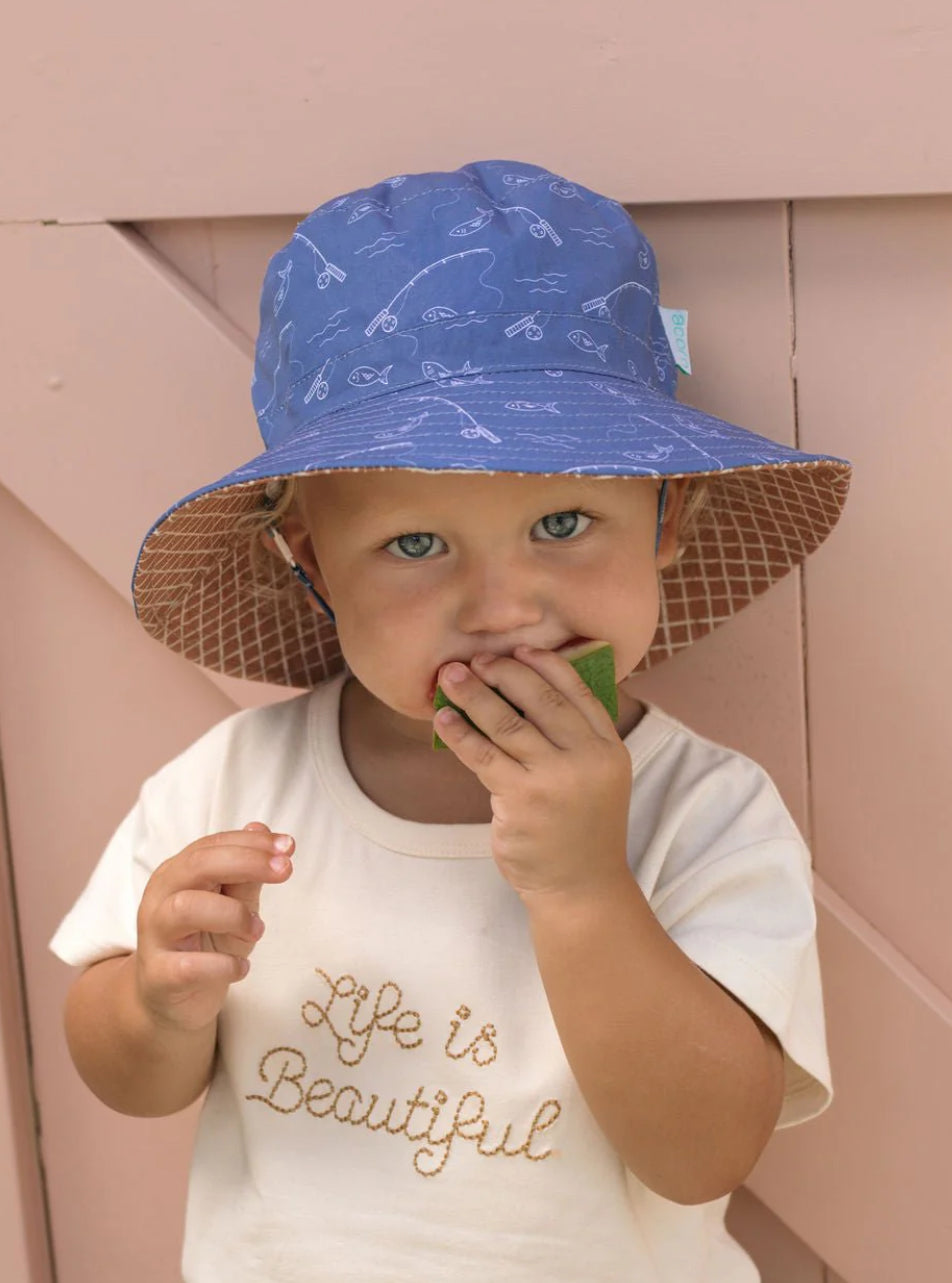 Acorn Kids Sunhats Gone Fishing Wide Brim Reversible