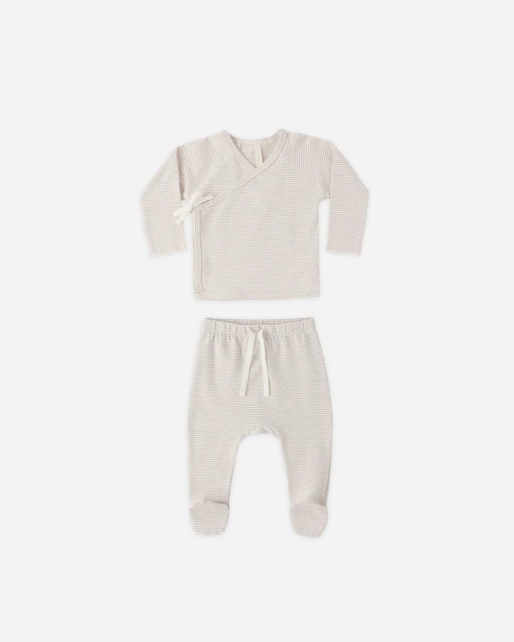 Quincy Mae Kimono Top + Footed Pant - Oat Micro Stripe