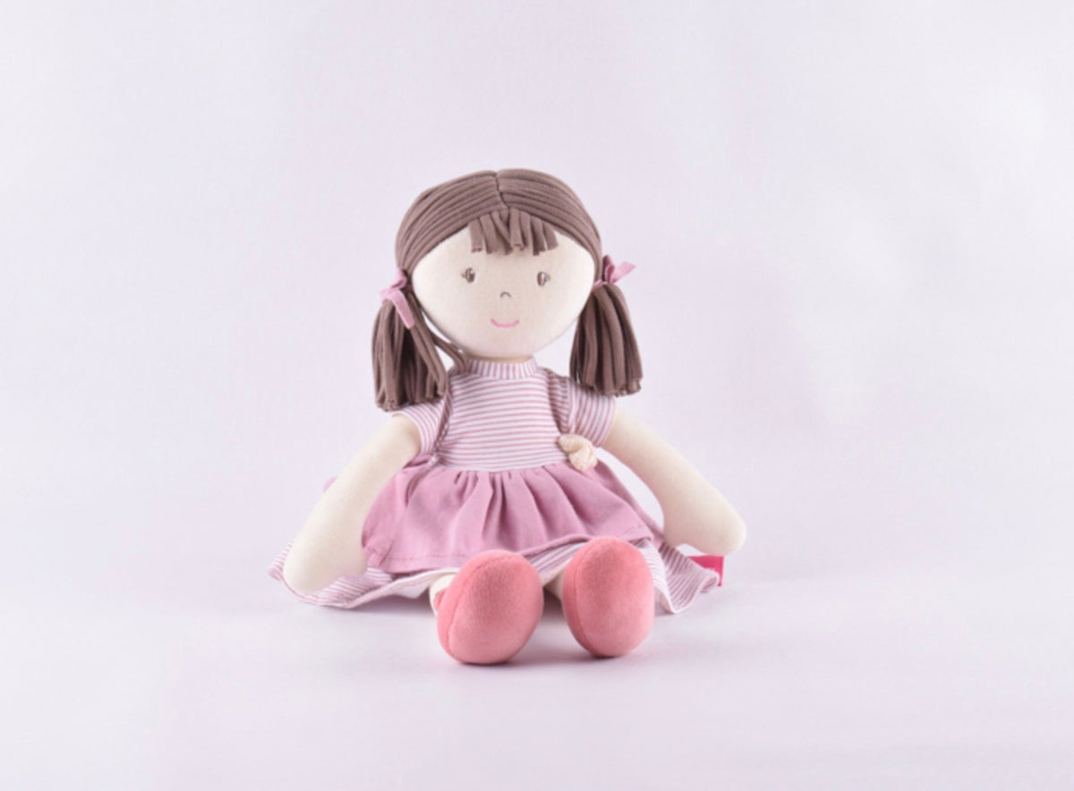 Tikiri - Bonikka Doll, Brook Rag Doll with Brown Hair & Pink Cotton Dress