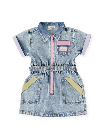 Goldie + Ace Pastel Pop Piper Denim Belted Dress Light Denim