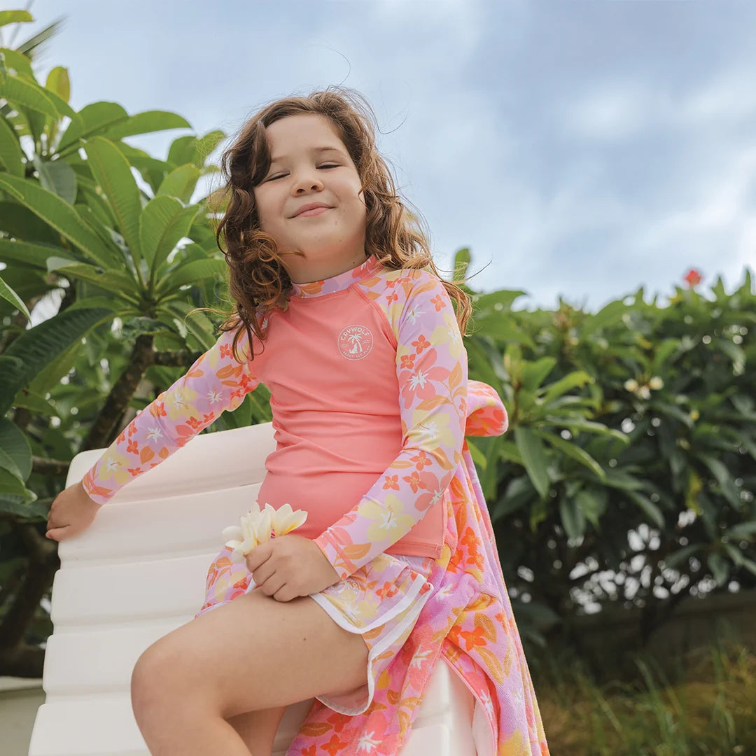 Crywolf Swimwear LONG SLEEVE RASH VEST Hibiscus Daze