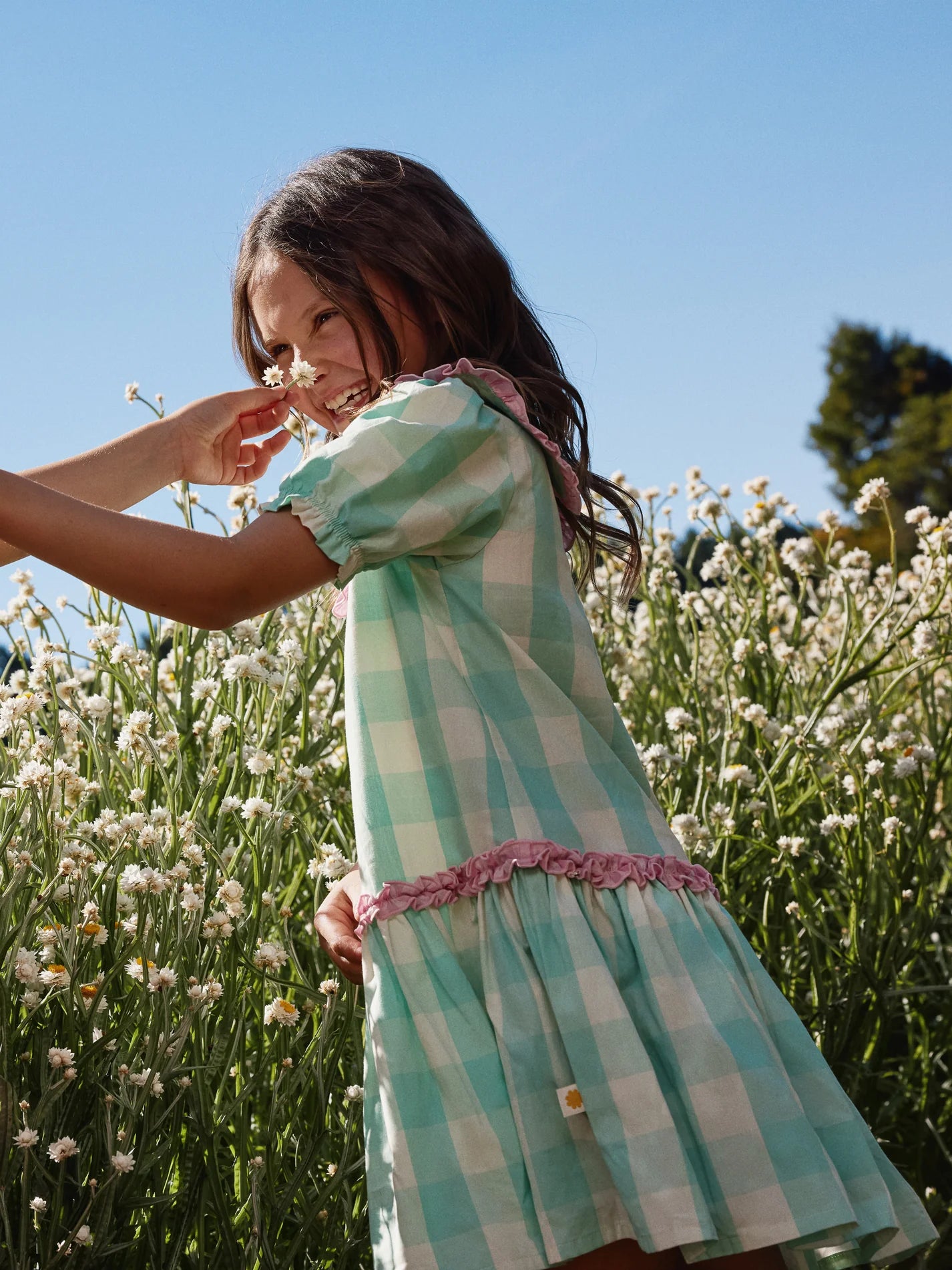 Goldie + Ace Gingham Collar Dress Green/Pink