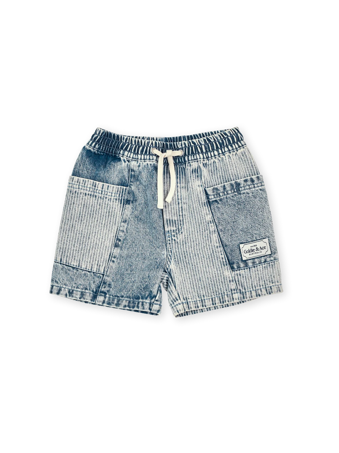 Goldie + Ace Pin Stripe Noah Pocket Shorts Light Denim