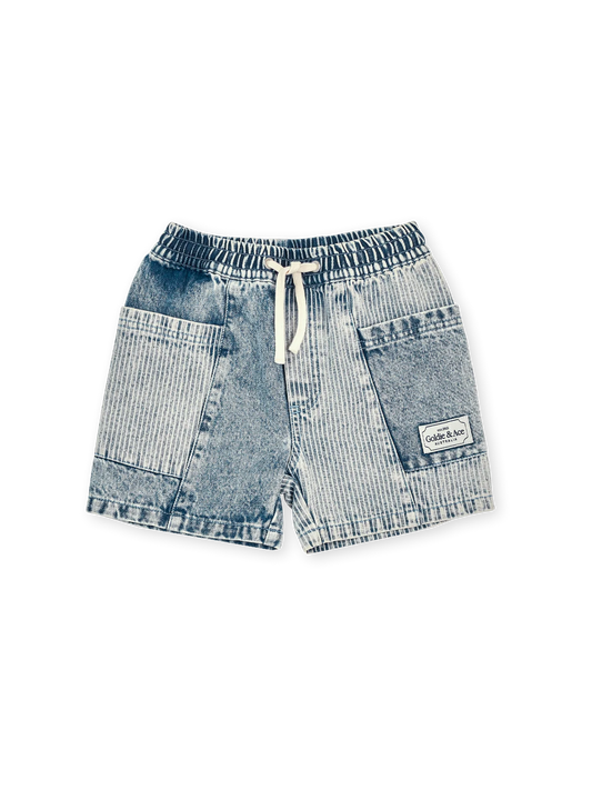 Goldie + Ace Pin Stripe Noah Pocket Shorts Light Denim