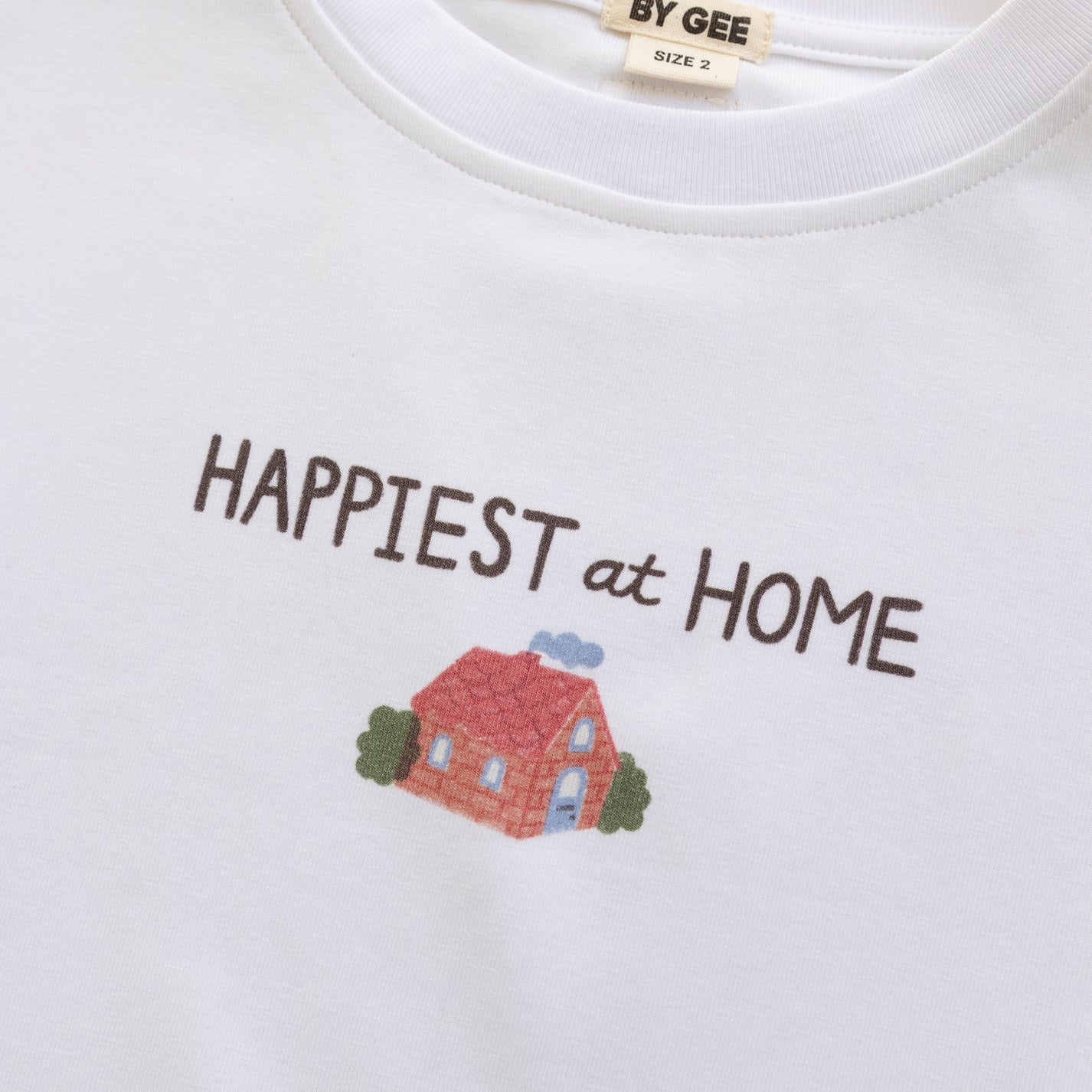 BY GEE Happy At Home Oversized Boxy Tee - White