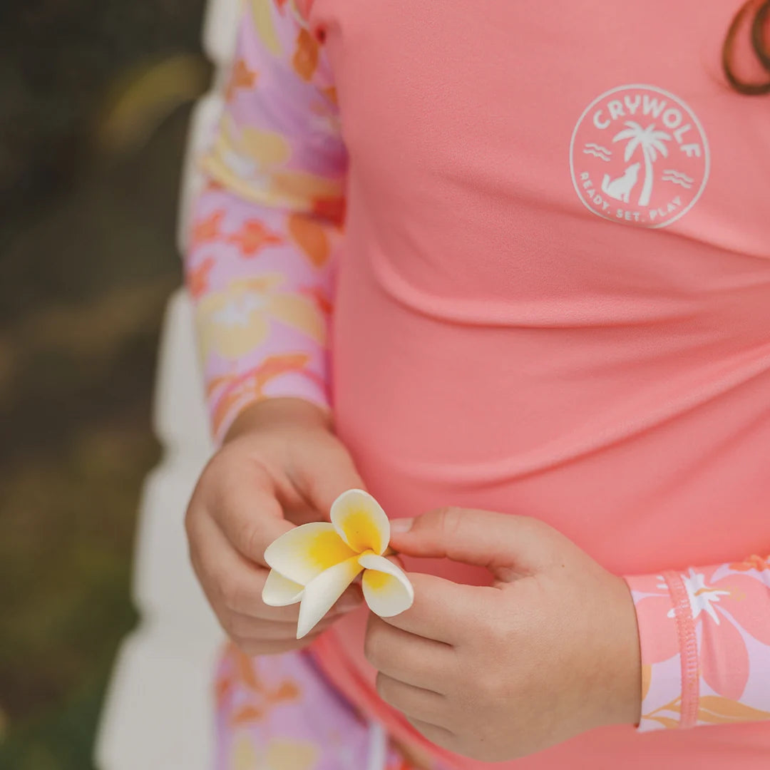Crywolf Swimwear LONG SLEEVE RASH VEST Hibiscus Daze