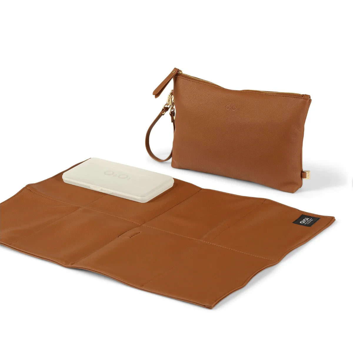 OiOi Nappy Changing Pouch - Chestnut Brown Vegan Leather