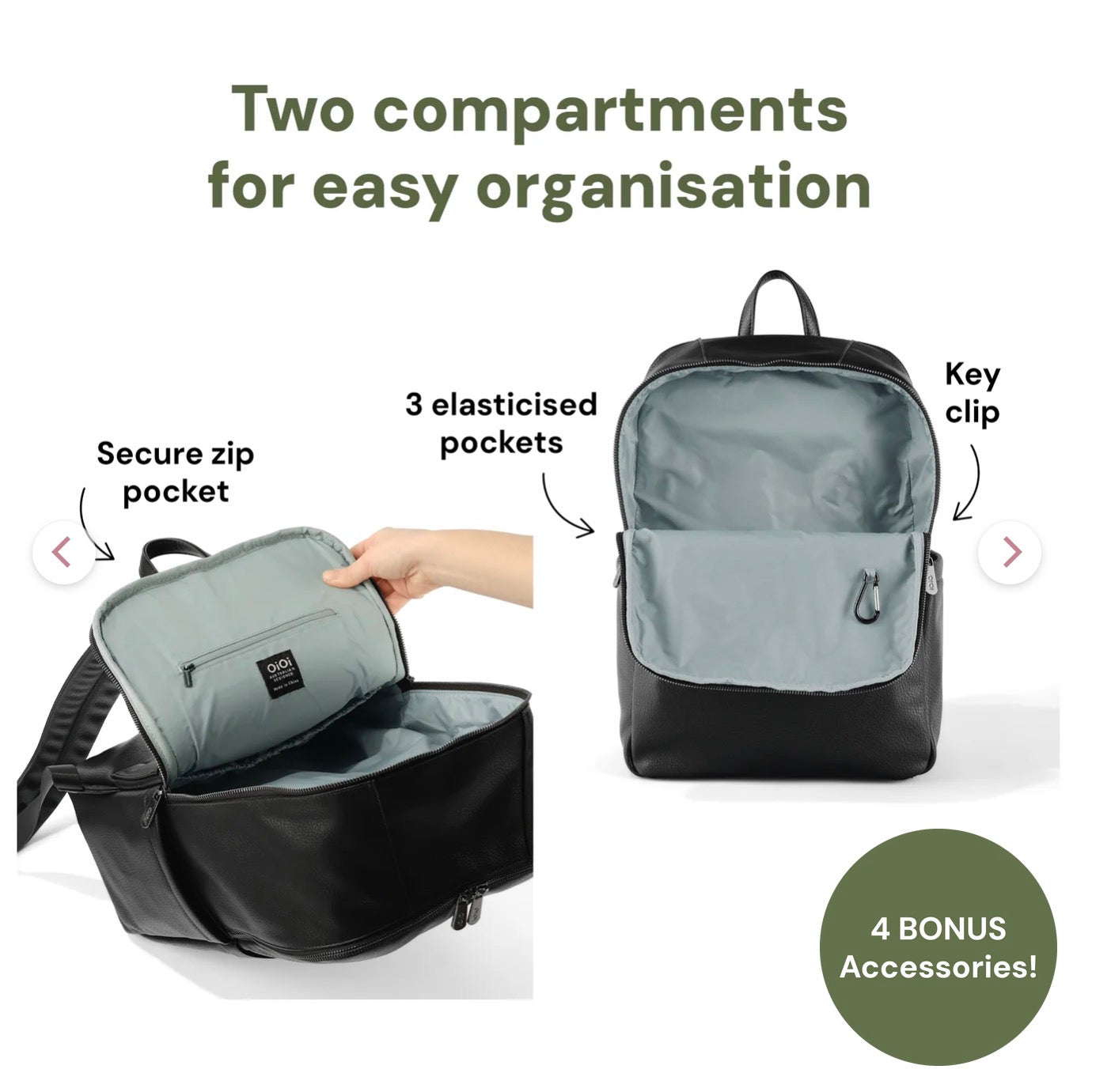 OiOi Multitasker Nappy Backpack Black Vegan Leather