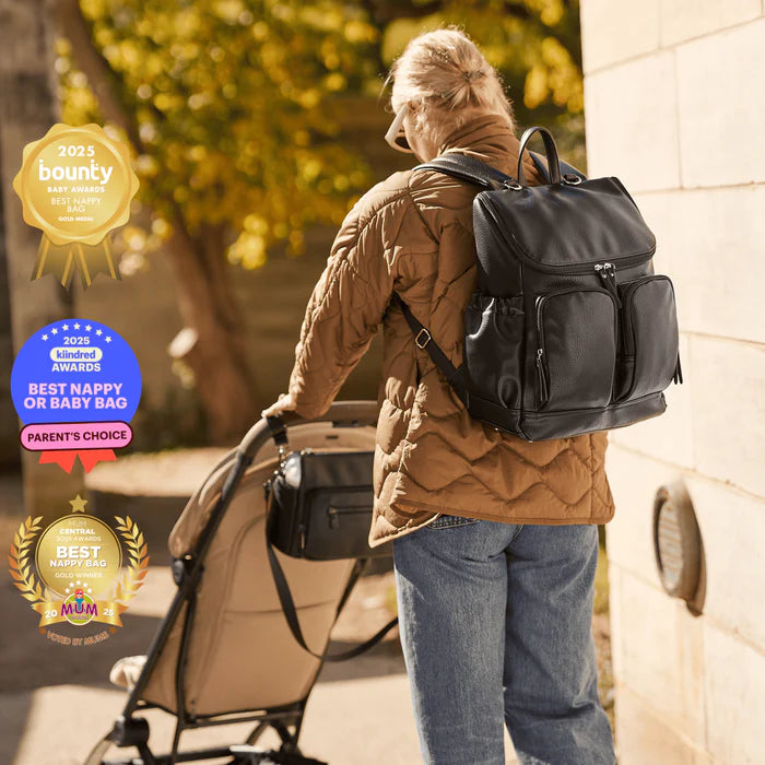 OiOi Signature Nappy Backpack - Black Dimple Vegan Leather