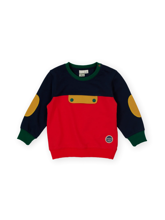 Goldie + Ace Colour Block Pocket Sweater Red/Yellow/Navy