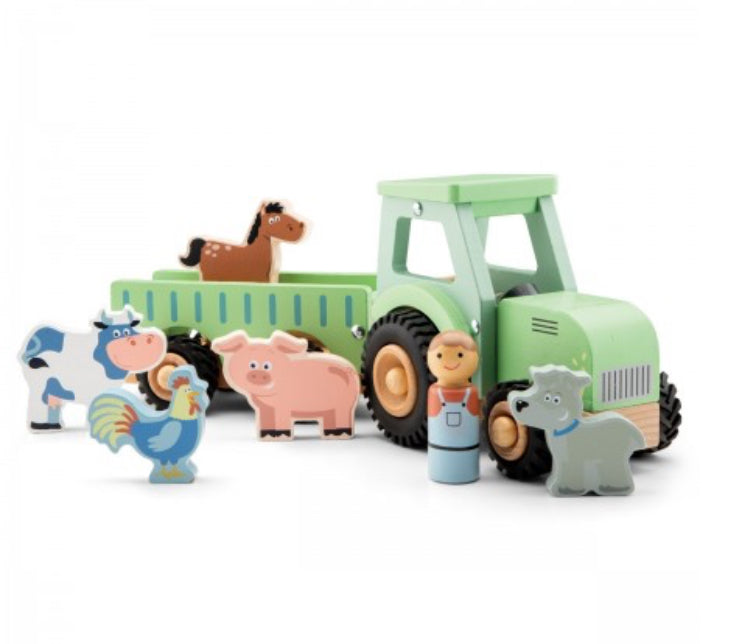 Wooden Farmyard Tractor & Animals