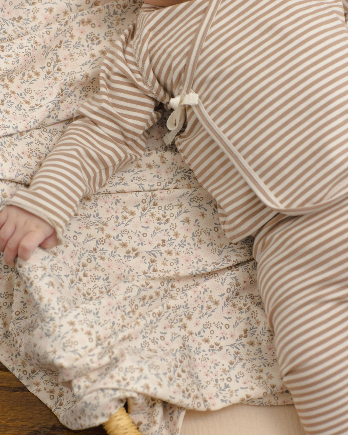 Quincy Mae Wrap-ed Top + Footed Pant Set Almond Stripe
