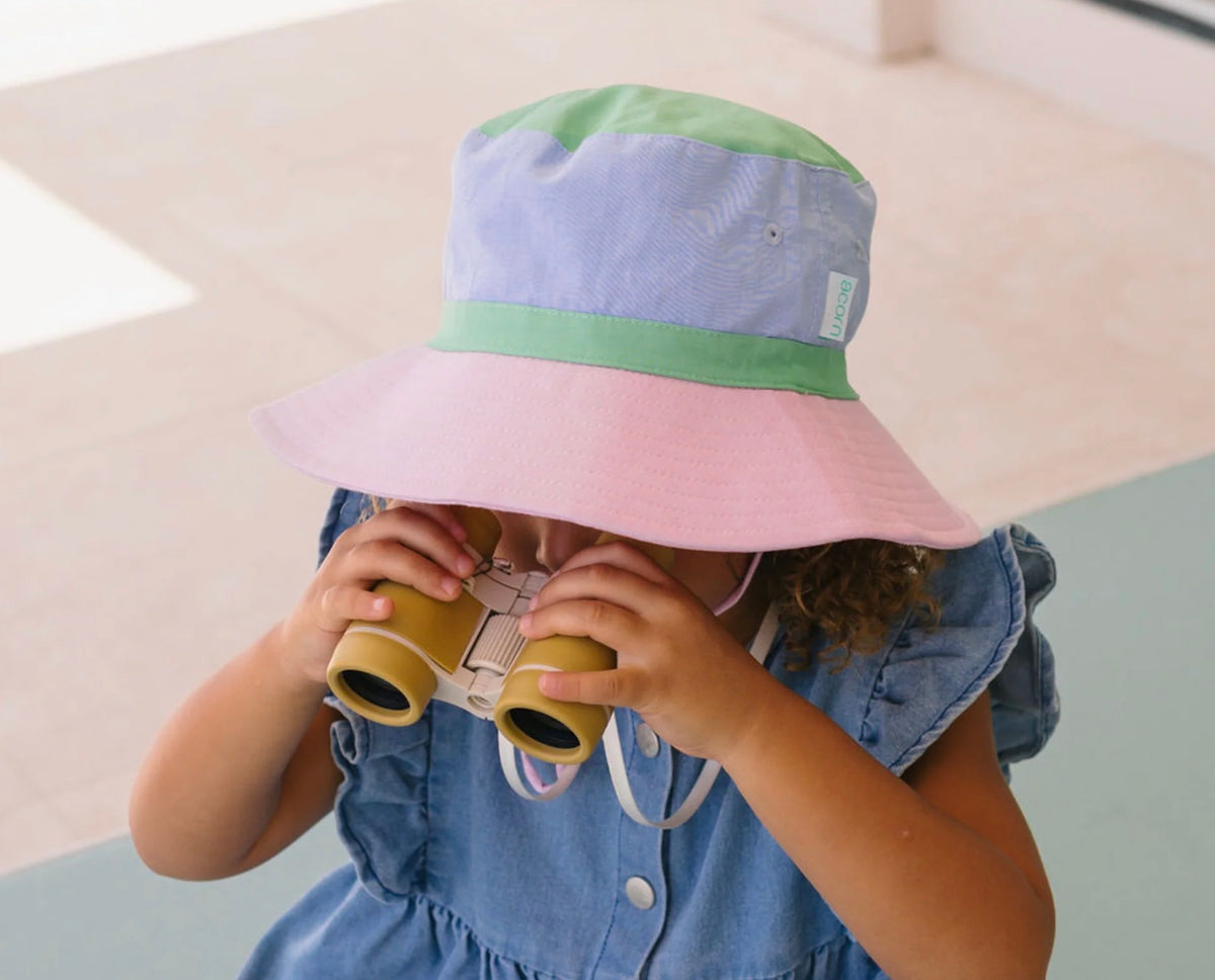 Acorn Kids Sunhats Pink Colour Block Wide Brim Bucket Hat