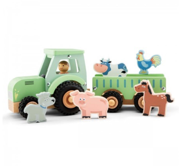 Wooden Farmyard Tractor & Animals