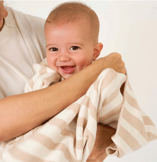 Golden Child Retro Stripe Organic Cotton Blanket -  Stone & Milk