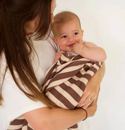 Golden Child Retro Stripe Organic Cotton Blanket - Chocolate & Sand