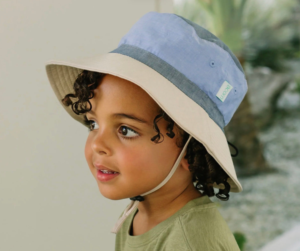 Acorn Kids Sunhats Blue Colour Block Wide Brim Bucket Hat