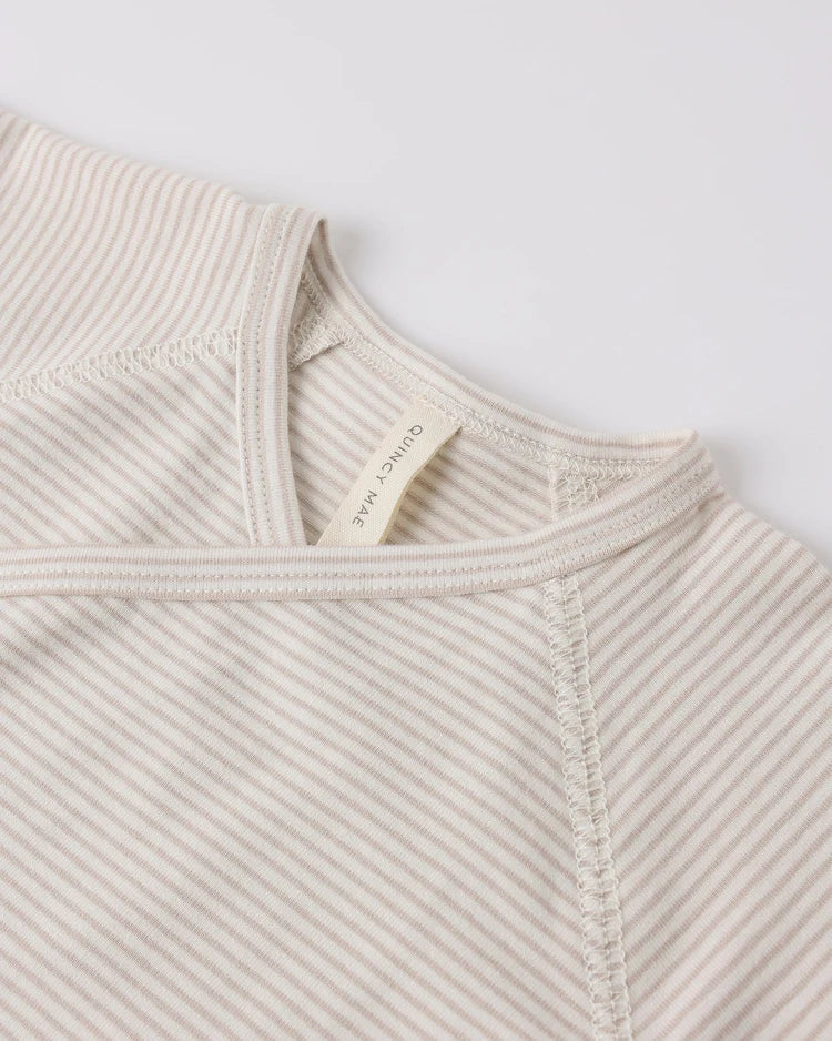 Quincy Mae Kimono Top + Footed Pant - Oat Micro Stripe