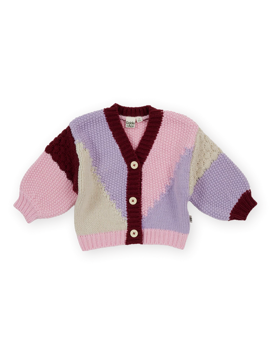 Goldie + Ace Colour Block Knit Cardigan Pink/Purple