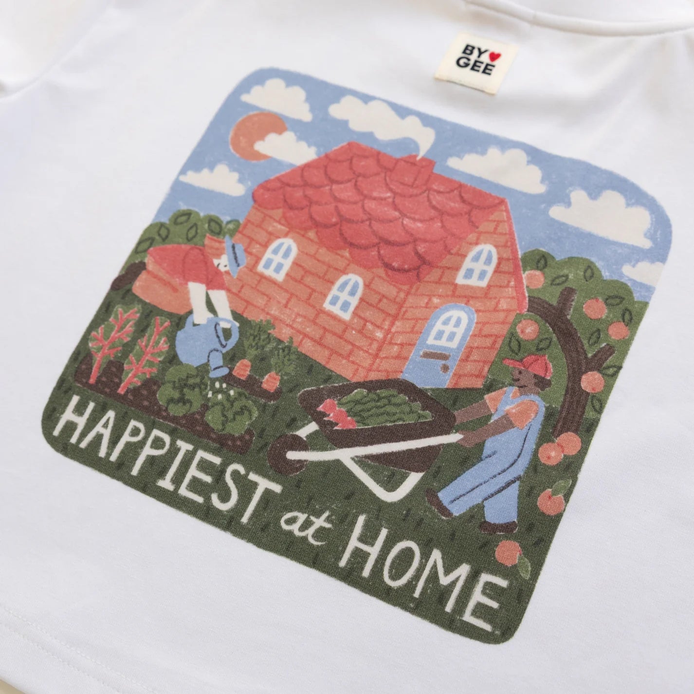 BY GEE Happy At Home Oversized Boxy Tee - White