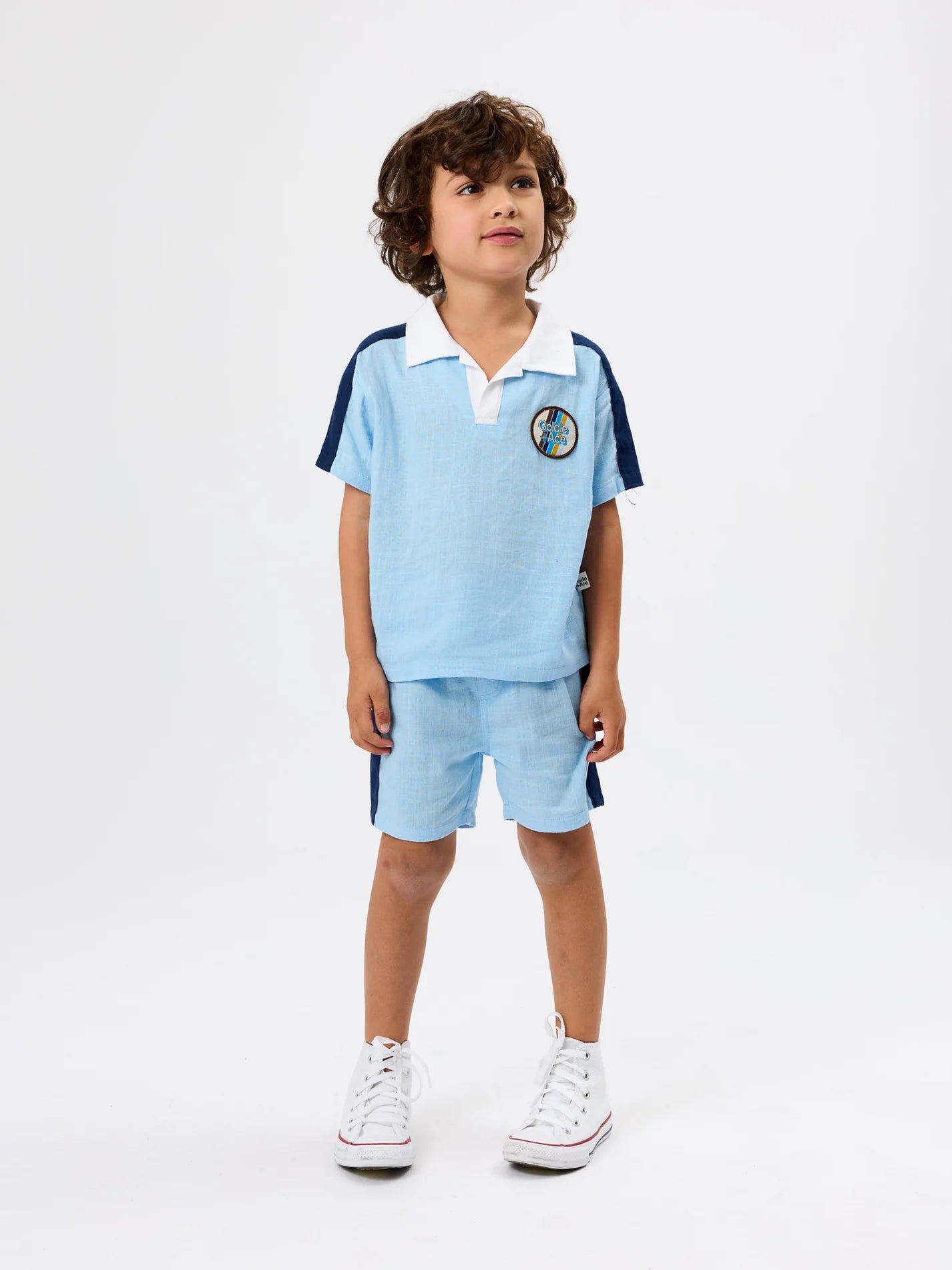 Goldie + Ace Panel Linen Blend Top Blue/Navy