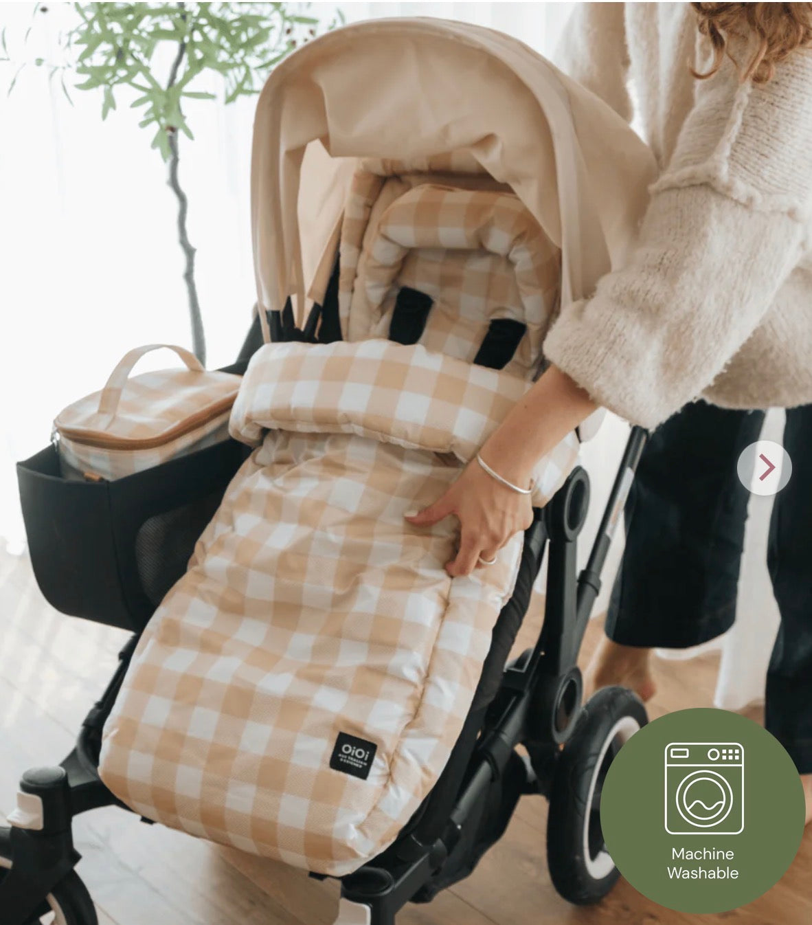OiOi All-in-One Convertible Footmuff – Gingham Beige