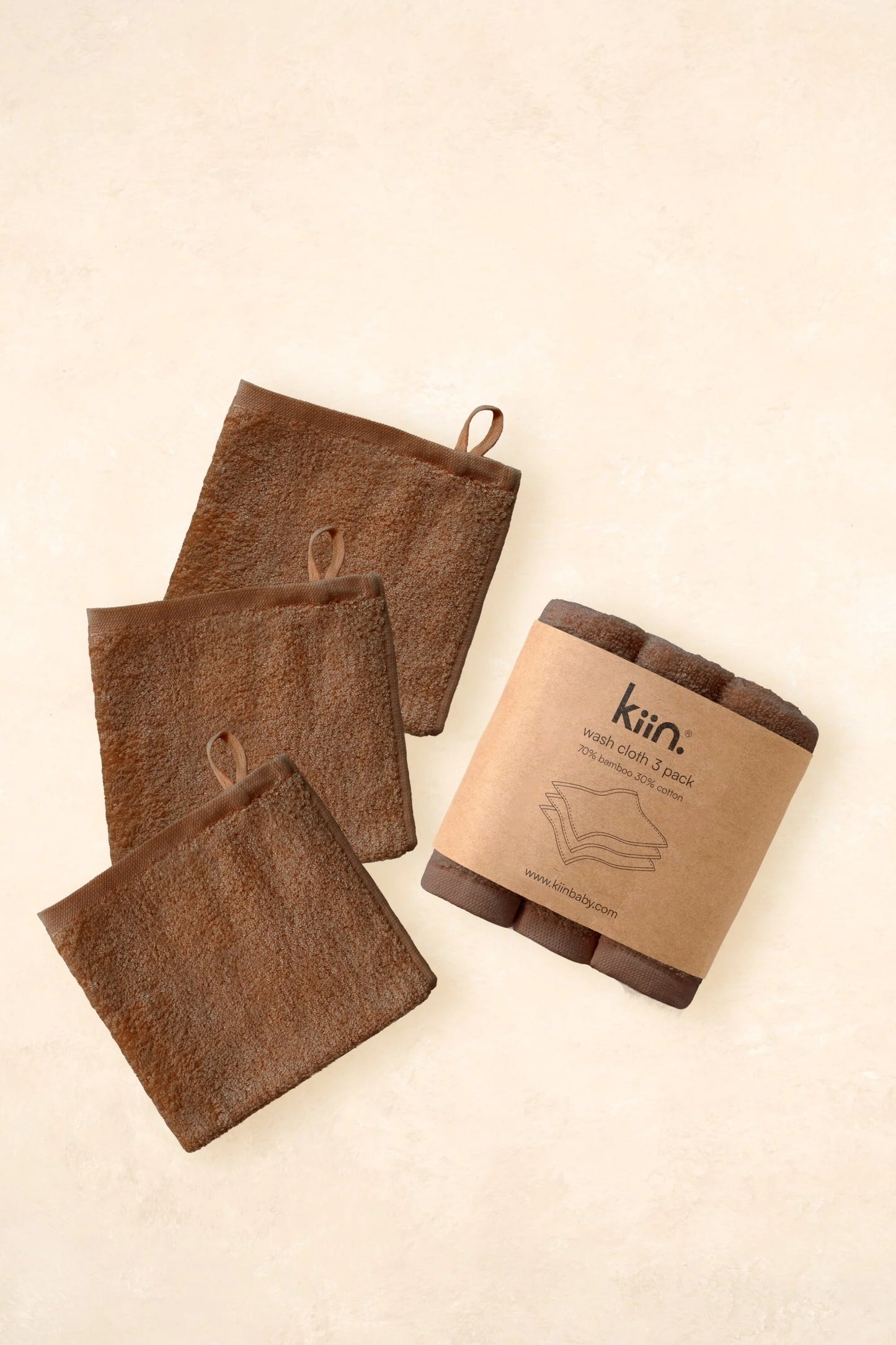 kiin baby Wash Cloth - 3 pack. Chocolate