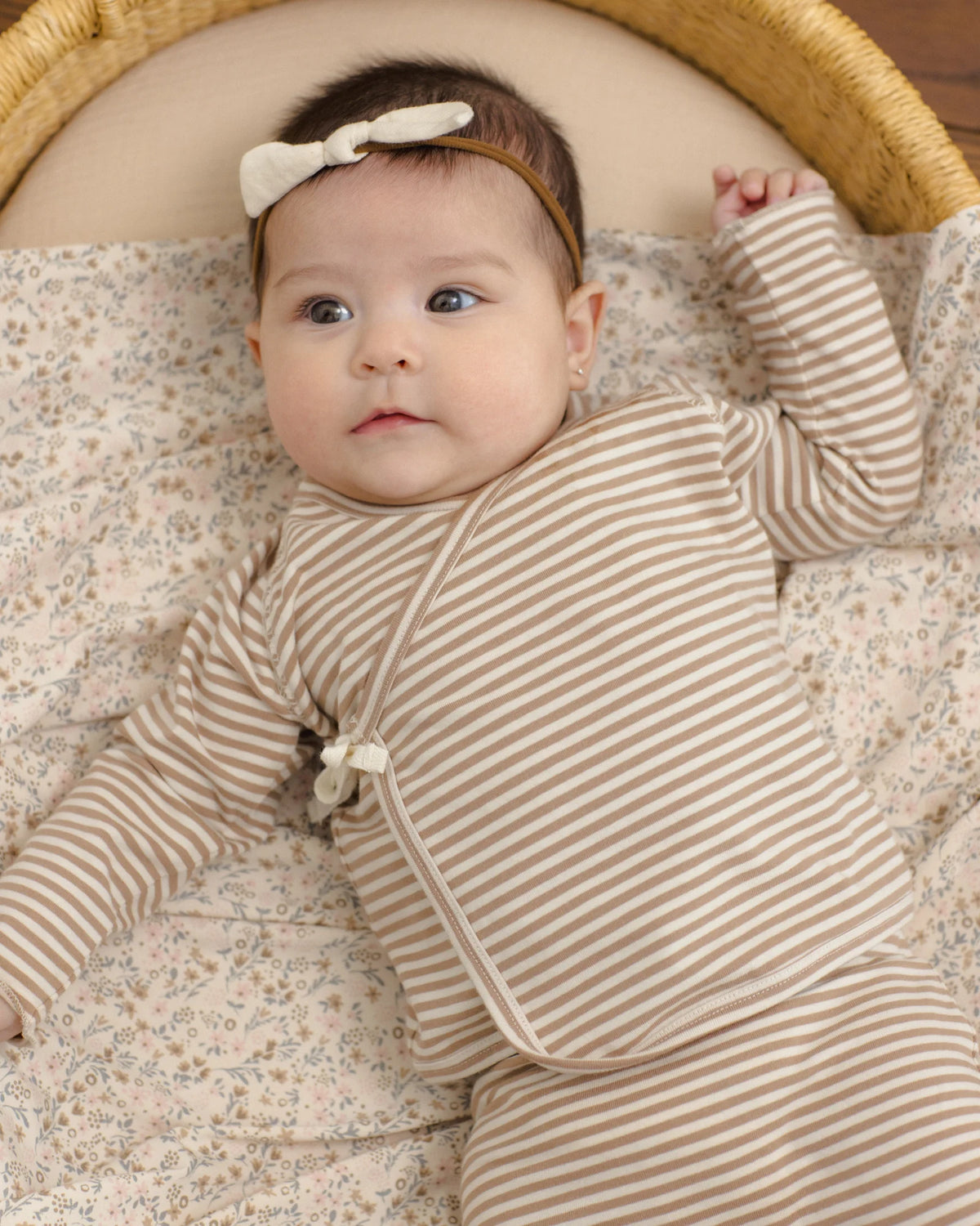 Quincy Mae Wrap-ed Top + Footed Pant Set Almond Stripe