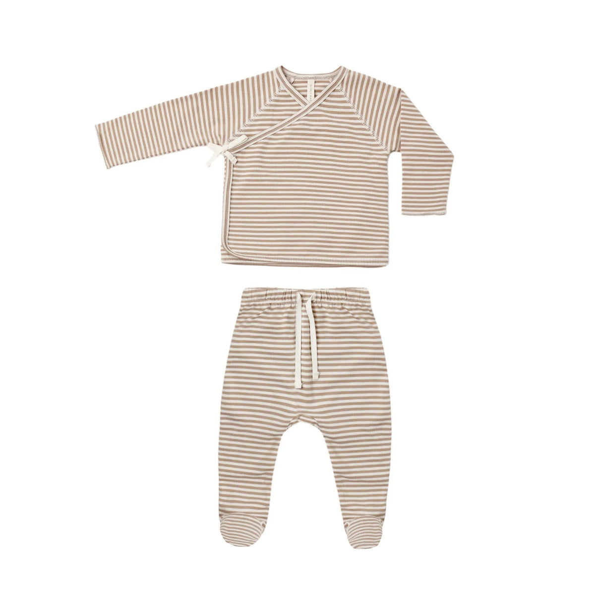Quincy Mae Wrap-ed Top + Footed Pant Set Almond Stripe
