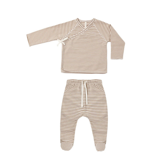 Quincy Mae Wrap-ed Top + Footed Pant Set Almond Stripe