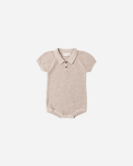 Quincy Mae Romper Knit Polo Heathered Latte