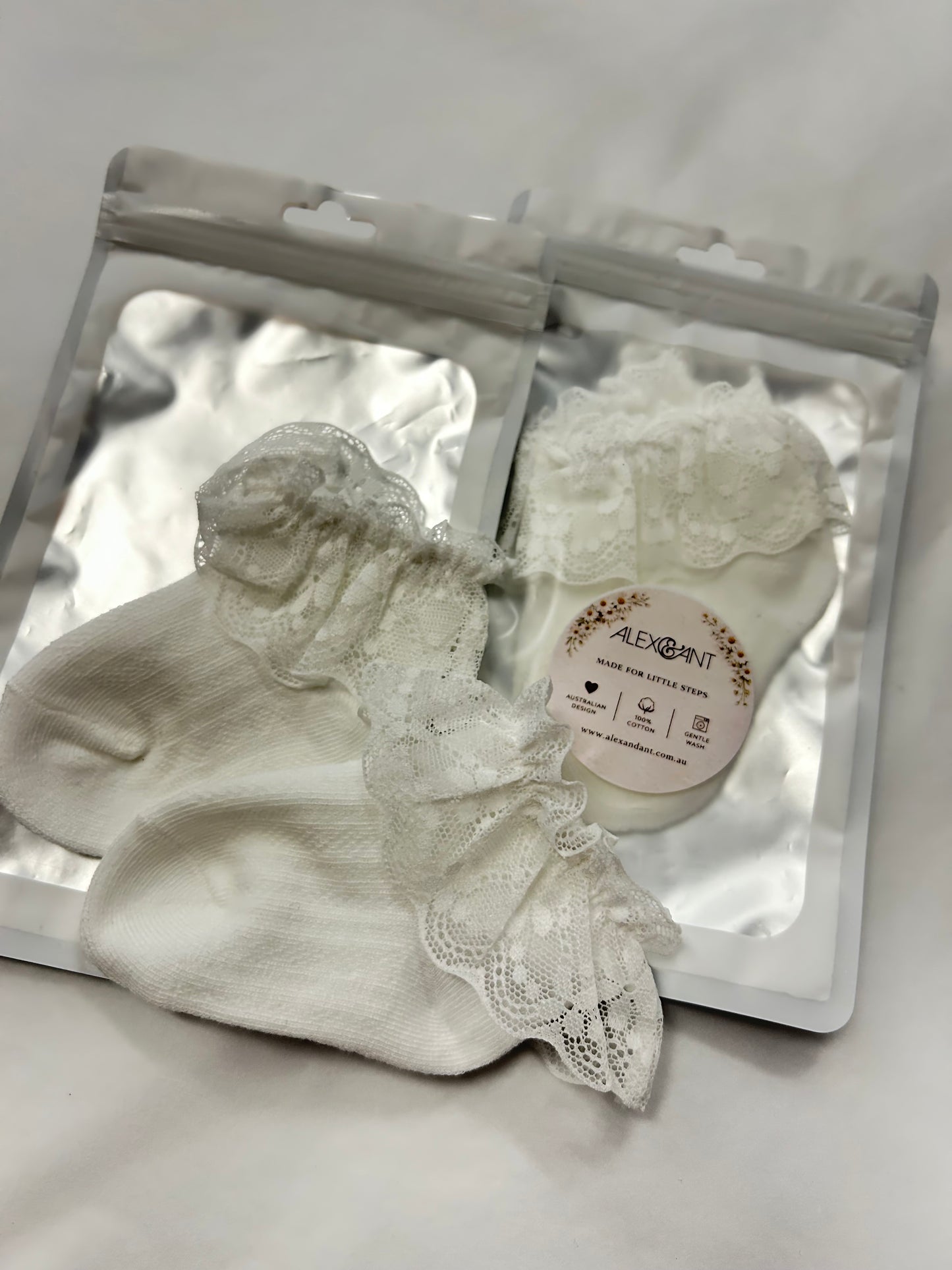 ALEX&ANT Lace Frill Socks Cloud