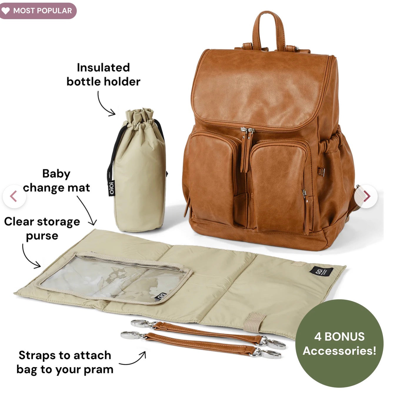 OiOi Signature Nappy Backpack Tan Vegan Leather