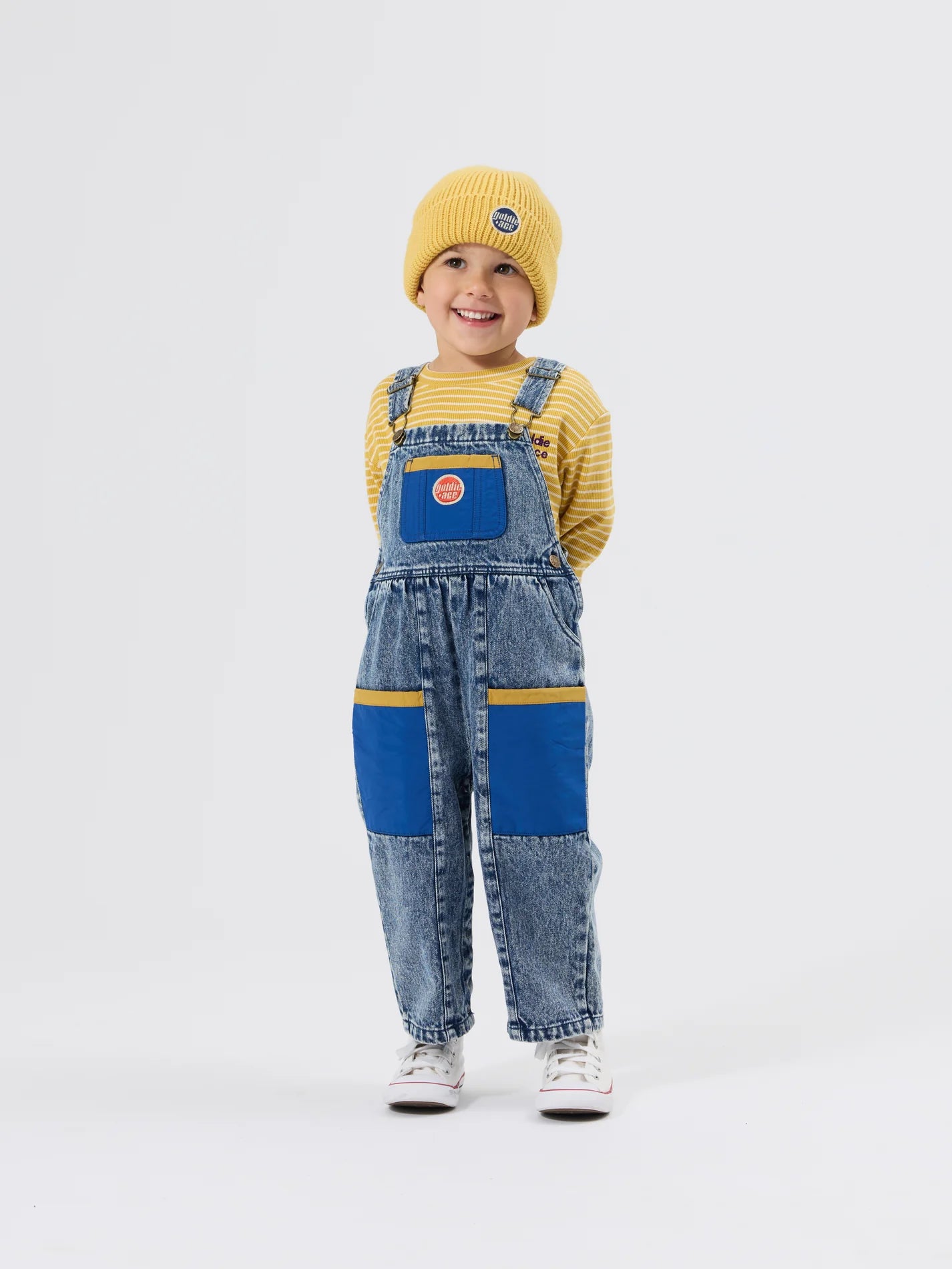 Goldie + Ace Austin Colour Block Vintage Denim Overalls Dark Denim