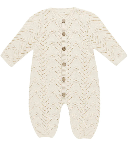 Quincy Mae - Long Sleeve Bobble Ruffle Romper - Natural