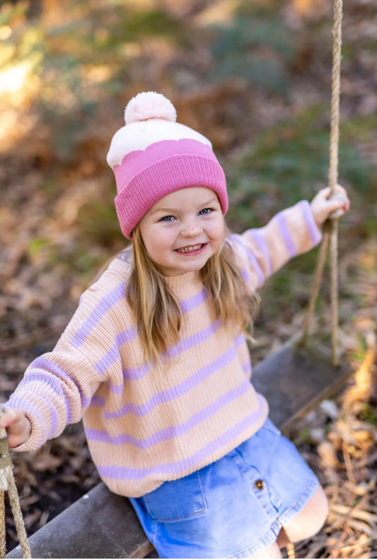 Acorn Kids Beanie Scalloped Merino Pink