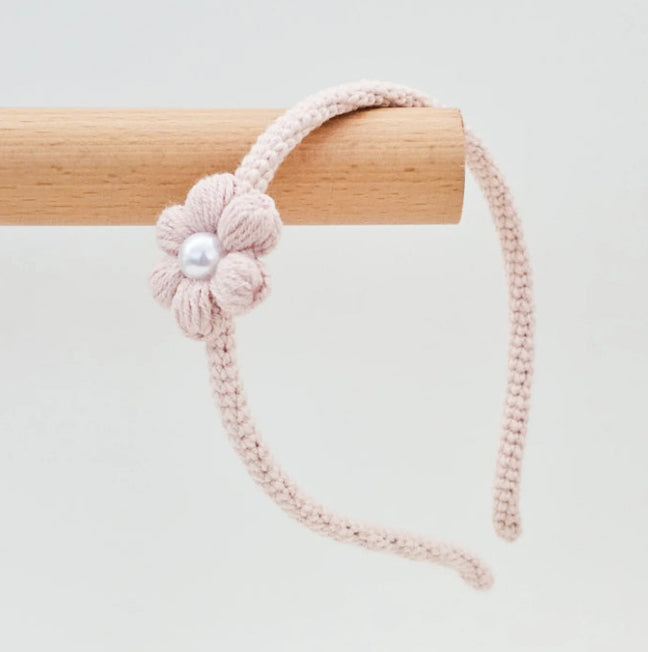 Little Blush Daisy - Alice Headband | Pearl Puff Daisy - White and Blush
