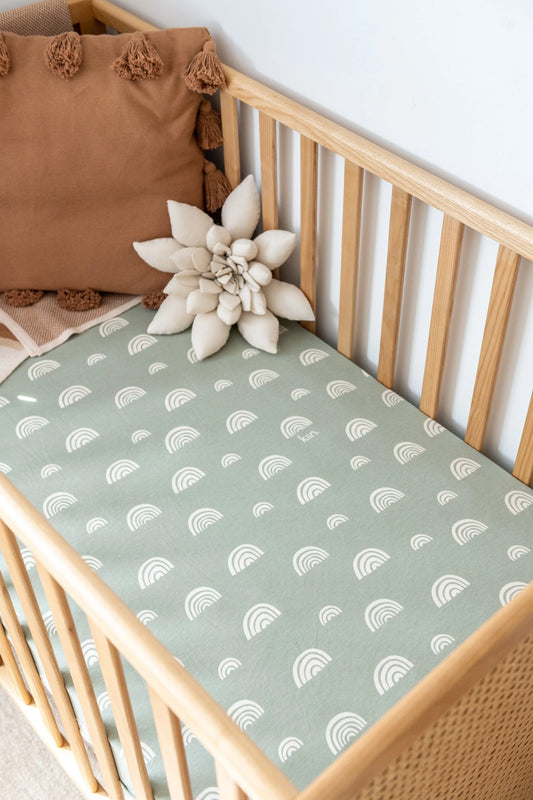 Kiin Organic Jersey Cotton and Bamboo Fitted Cot Sheet Rainbow Sage