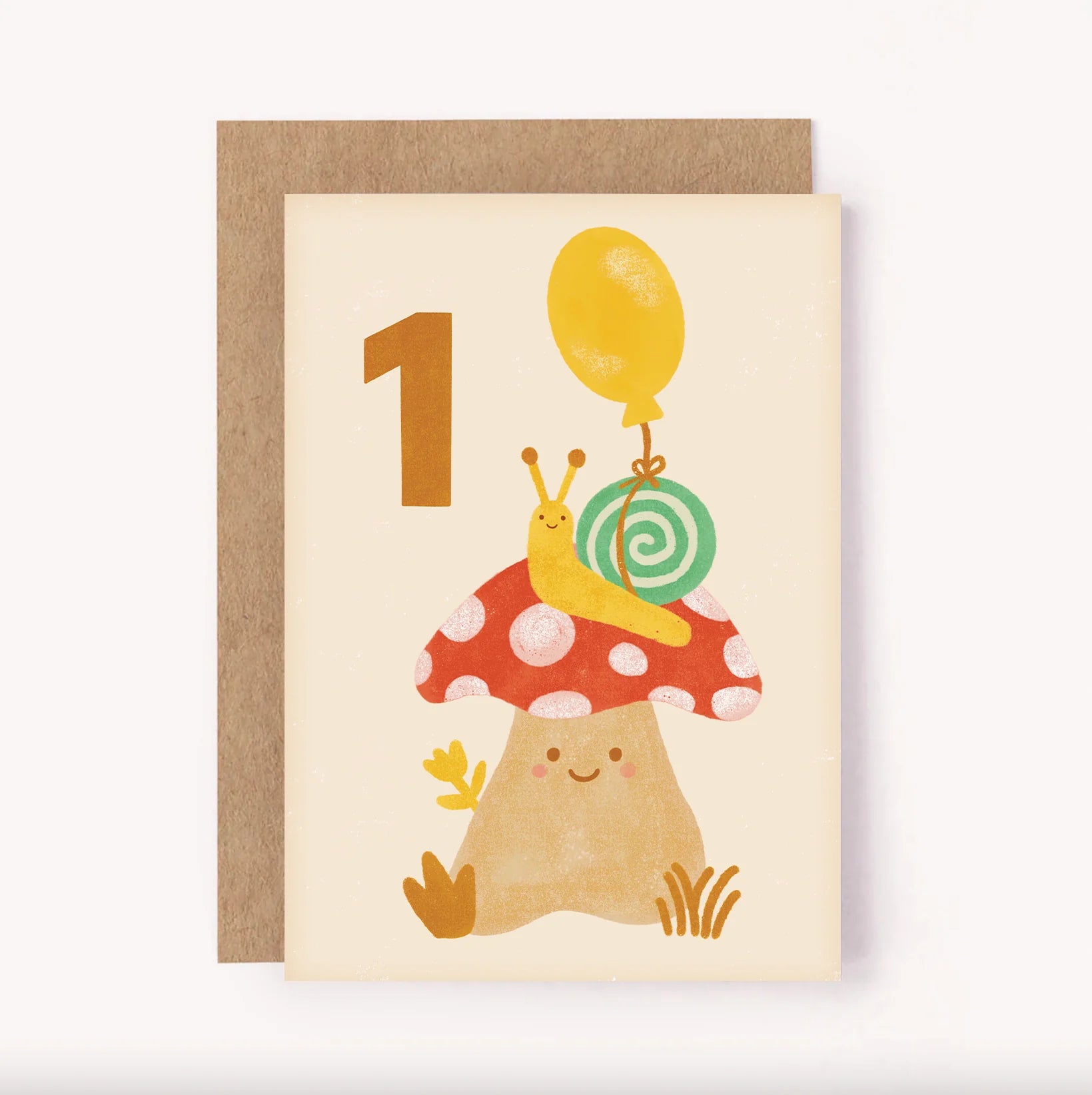 Lauren Sisson Studio - Age 1 Mushroom Snail Birthday Card
